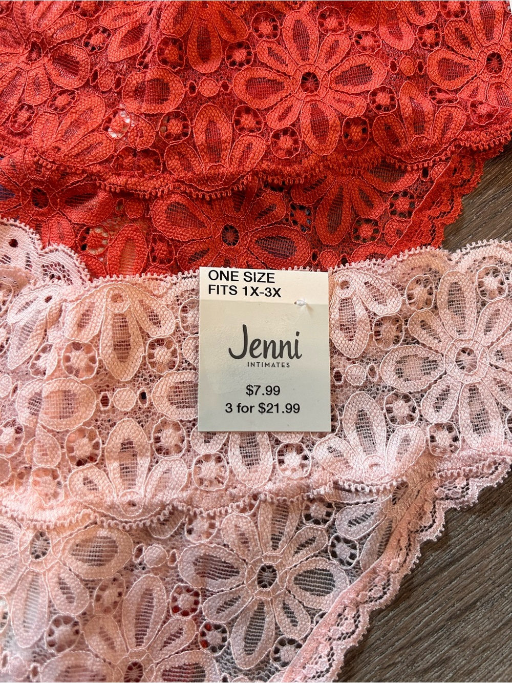 New Jenni by Jennifer Moore Thong Panties Womens Plus 1X-3X Floral Lace 4 Pack - Picture 2 of 4